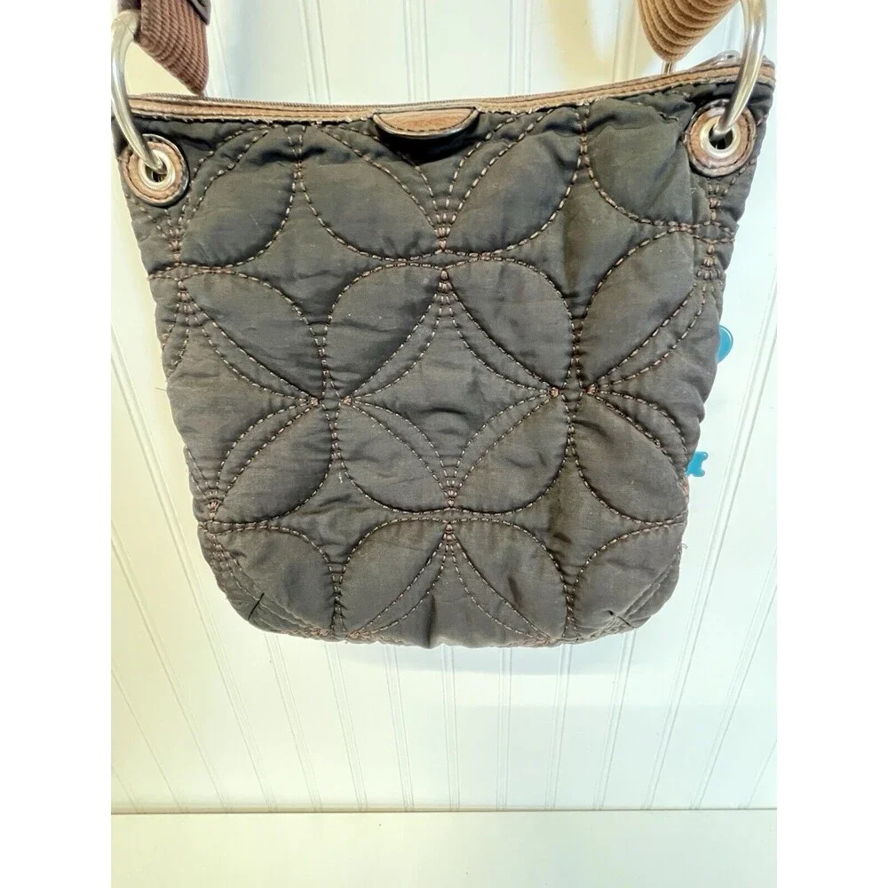 Fossil Key Per Fabric Quilted Crossbody Brown Slingbag Purse W/ Lock & Key Charm
